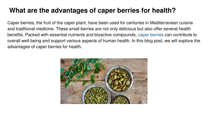 what are the advantages of caper berries for health