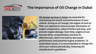 Oil change services  Dubai | JVR Auto