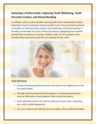 Achieving a Perfect Smile Exploring Teeth Whitening, Teeth Porcelain Crowns, and Dental Bonding
