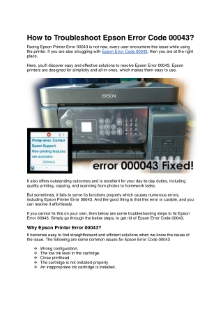 How to Troubleshoot Epson Error Code 00043