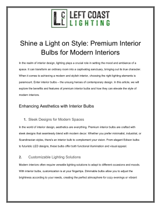 Shine a Light on Style: Premium Interior Bulbs for Modern Interiors