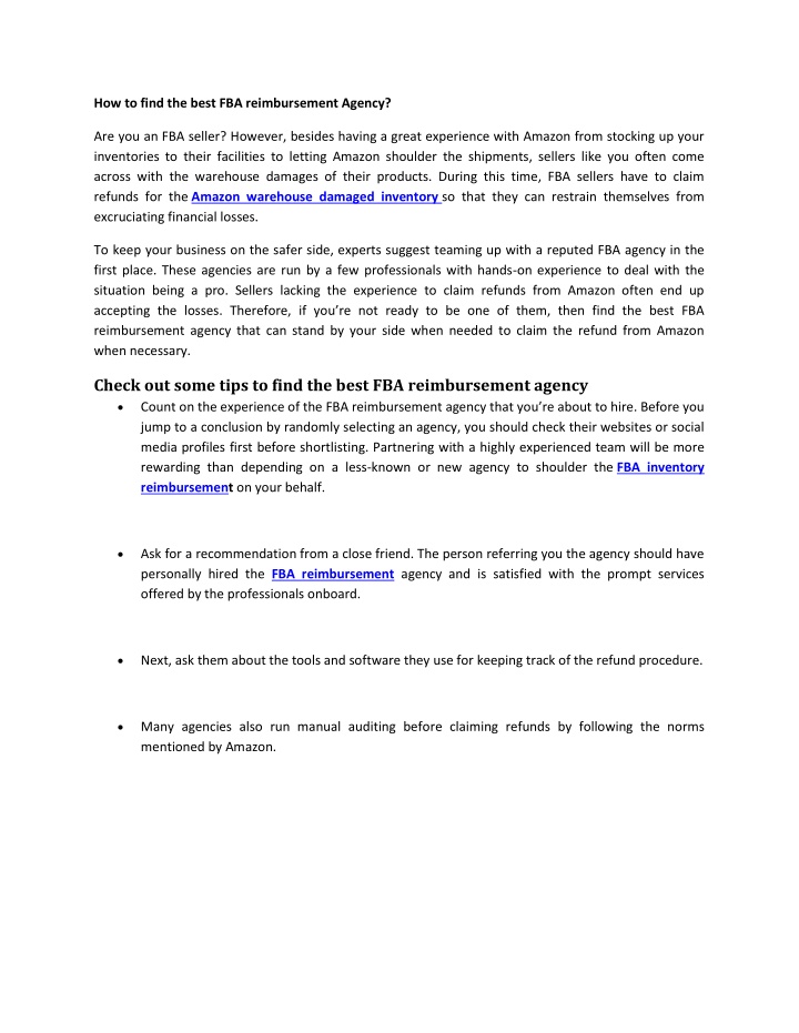 how to find the best fba reimbursement agency