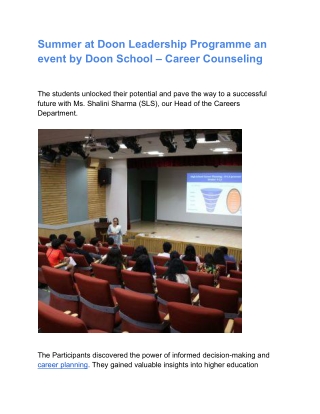 Career Counselling | Summer at Doon Leadership Programme