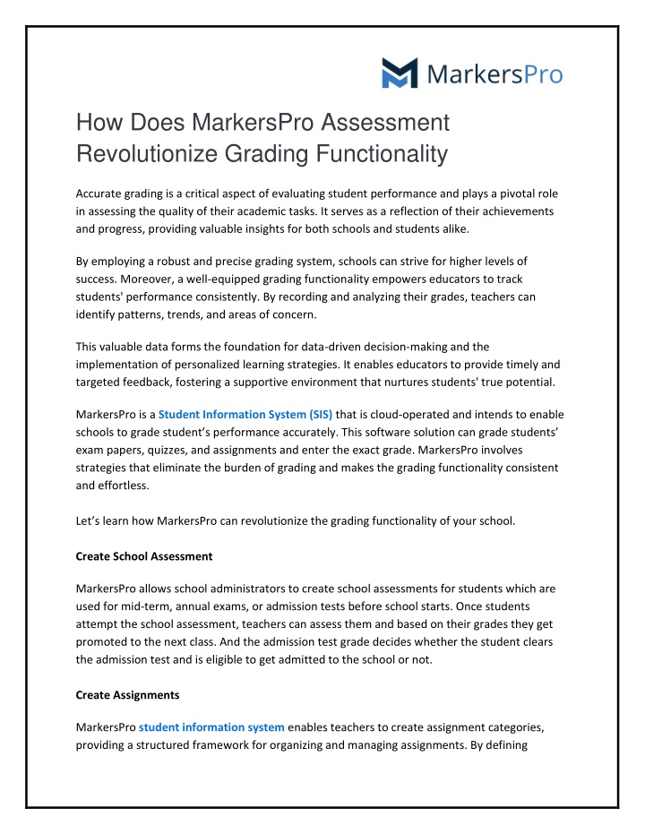 how does markerspro assessment revolutionize