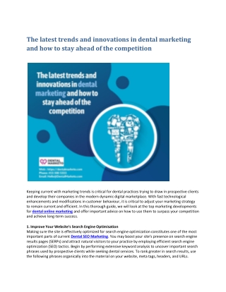 The latest trends and innovations in dental marketing and how to stay ahead of the competition