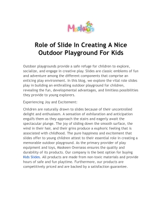Role of Slide In Creating A Nice Outdoor Playground For Kids