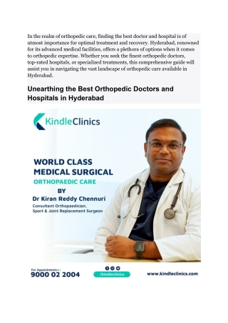 Unveiling the Finest Orthopedic Doctors and Hospitals in Hyderabad