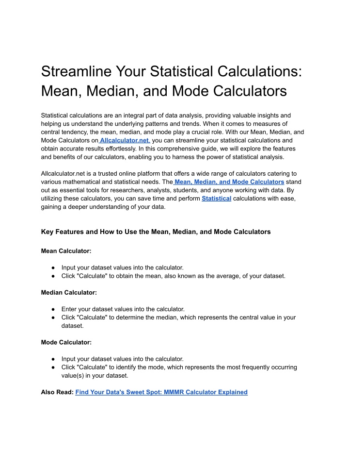streamline your statistical calculations mean