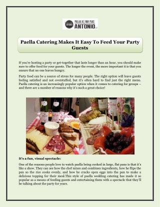 Paella Catering Makes It Easy To Feed Your Party Guests