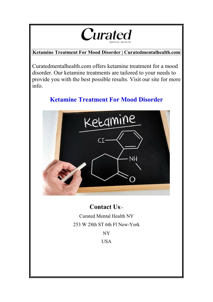 ketamine treatment for mood disorder