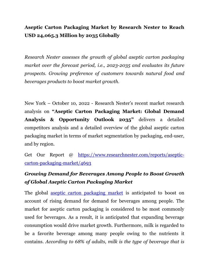 aseptic carton packaging market by research