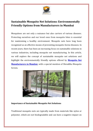 Sustainable Mosquito Net Solutions Environmentally Friendly Options from Manufacturers in Mumbai