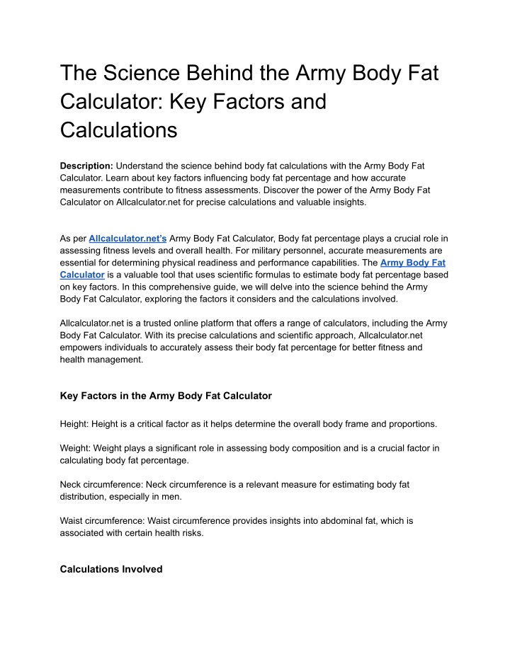 the science behind the army body fat calculator