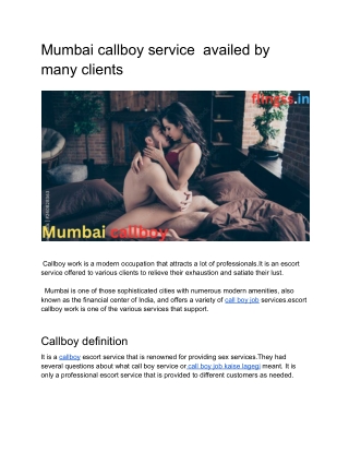 mumbai callboy service availed by many clients
