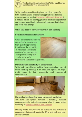 The Positive Contributions that White oak Flooring Can Make to Your Environment