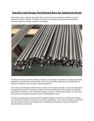 Durable and Strong Steel Round Bars for Industrial Needs