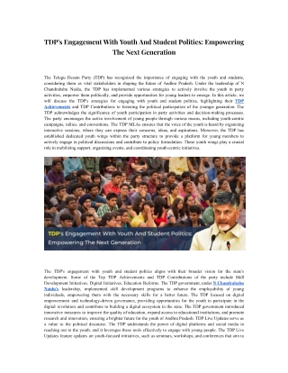 TDP's Engagement With Youth And Student Politics: Empowering The Next Generation