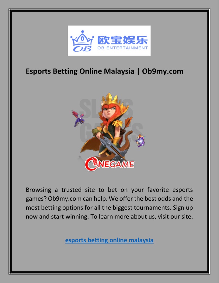 esports betting online malaysia ob9my com