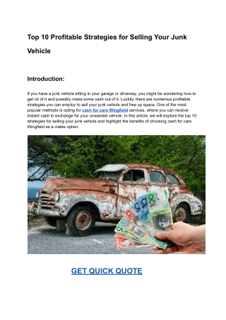 Top 10 Profitable Strategies for Selling Your Junk Vehicle