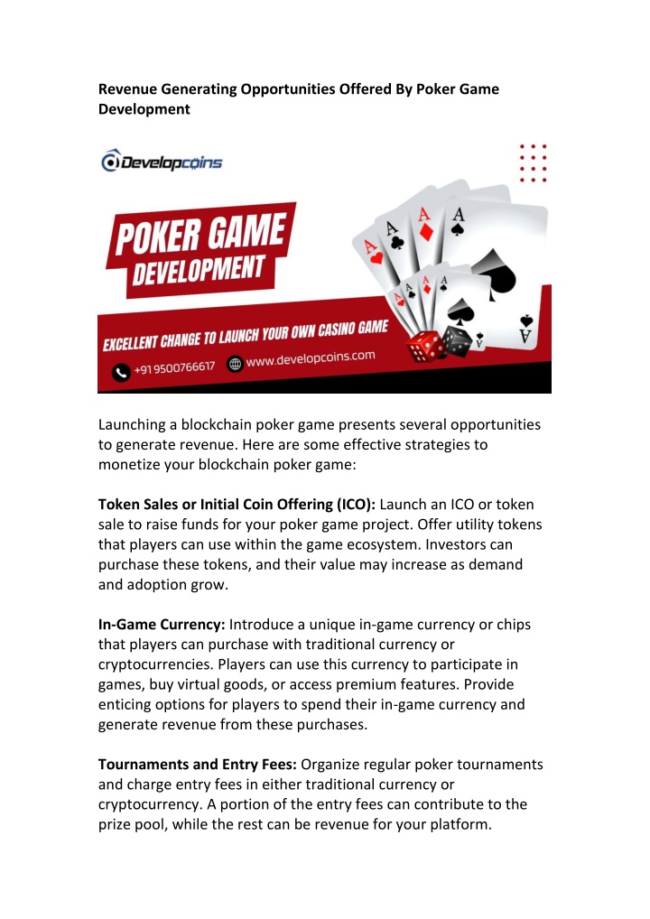 revenue generating opportunities offered by poker