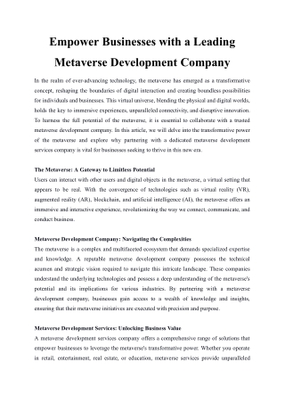 Empower Businesses with a Leading Metaverse Development Company