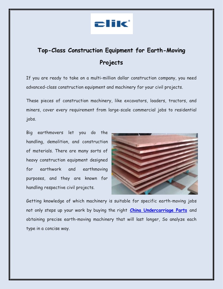 top class construction equipment for earth moving