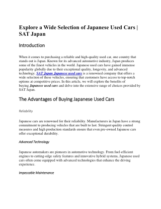 Explore a Wide Selection of Japanese Used Cars | SAT Japan