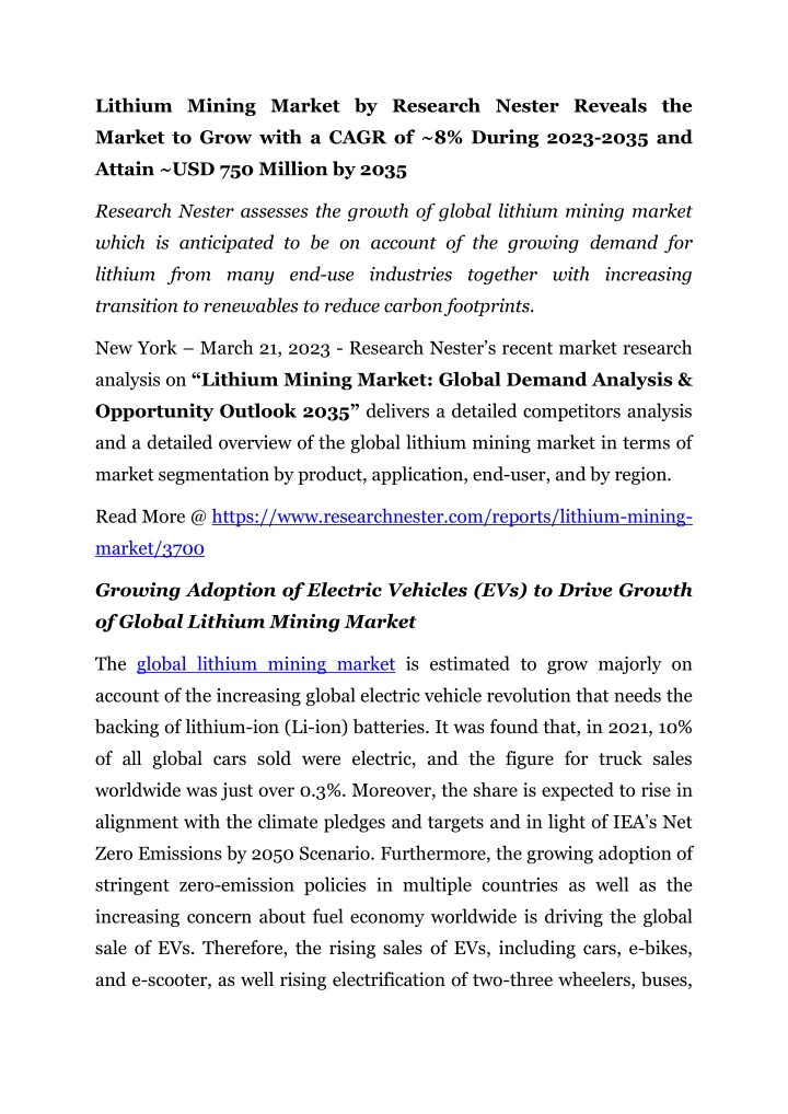 lithium mining market by research nester reveals