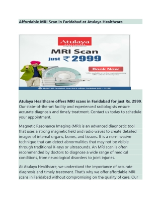 Affordable MRI Scan in Faridabad at Atulaya Healthcare