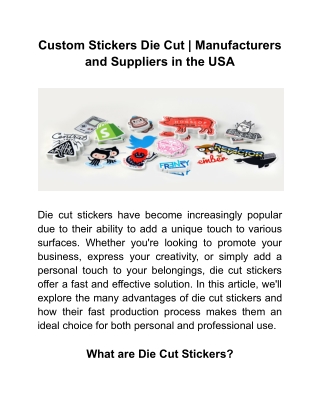 Custom Stickers Die Cut _ Manufacturers and Suppliers in the USA