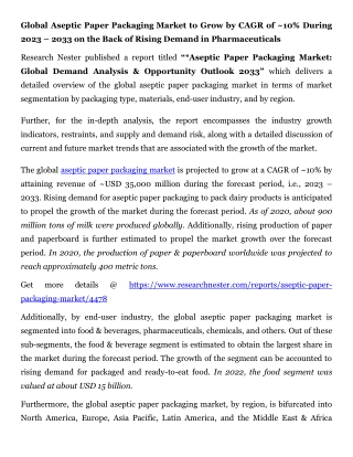 global aseptic paper packaging market to grow