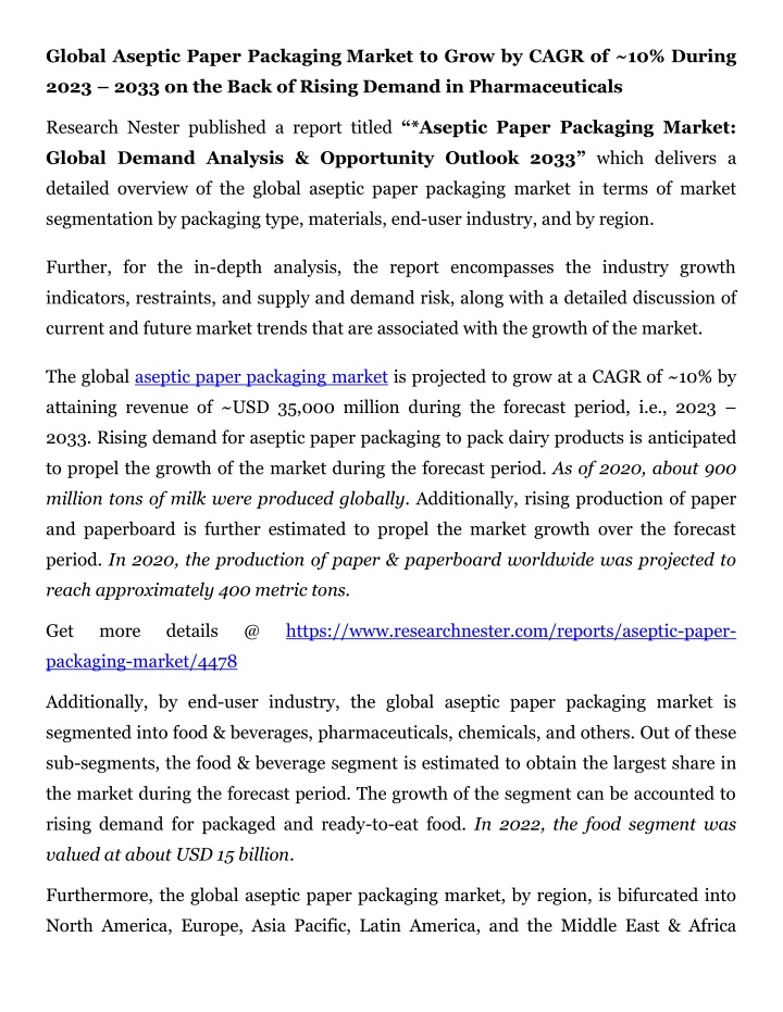 global aseptic paper packaging market to grow