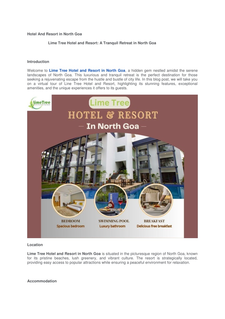 hotel and resort in north goa