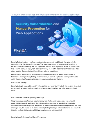 Security Vulnerabilities and Manual Prevention for Web Applications