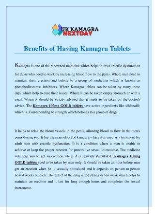 Benefits of Having Kamagra Tablets