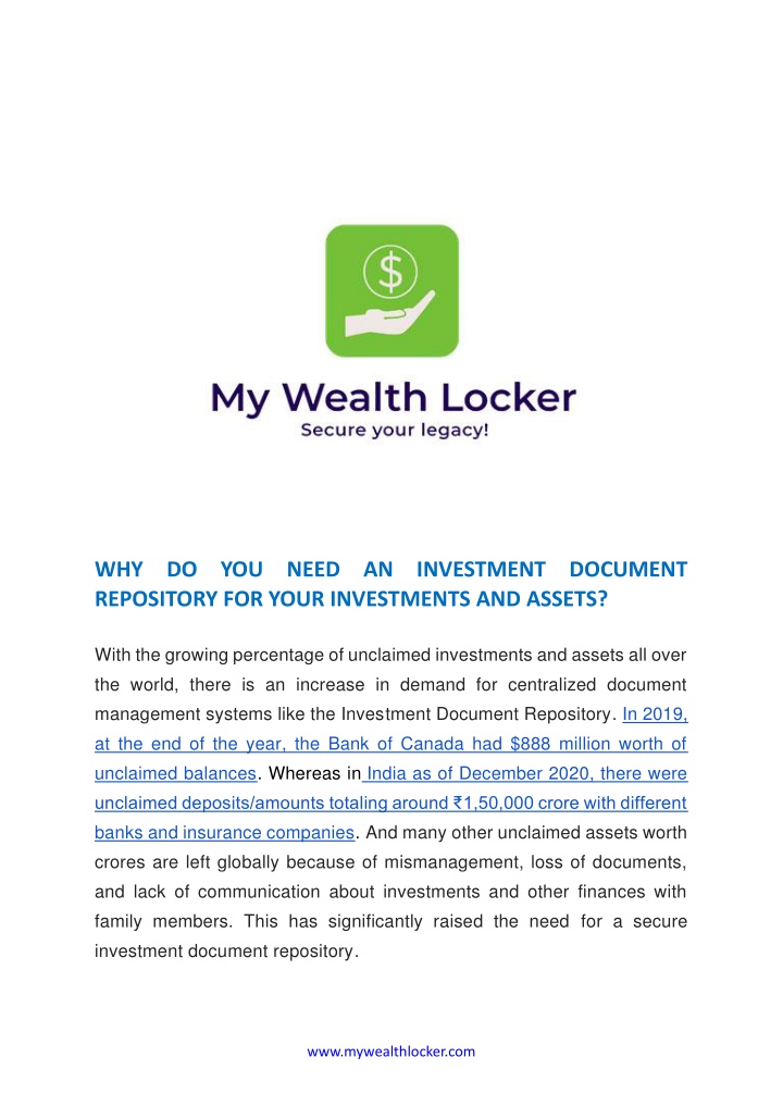 why do you need an investment document repository