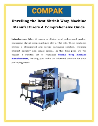 Unveiling the Best Shrink Wrap Machine Manufacturers A Comprehensive Guide