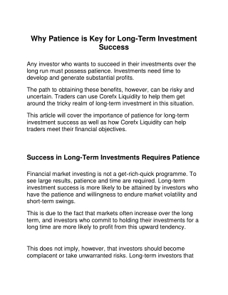 Why Patience is Key for Long-Term Investment Success