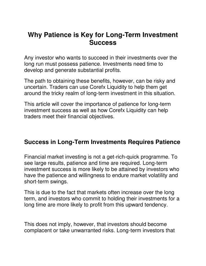why patience is key for long term investment