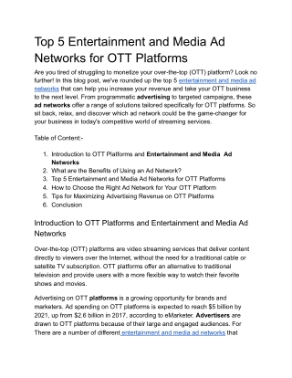 Top 5 Entertainment and Media Ad Networks for OTT Platforms