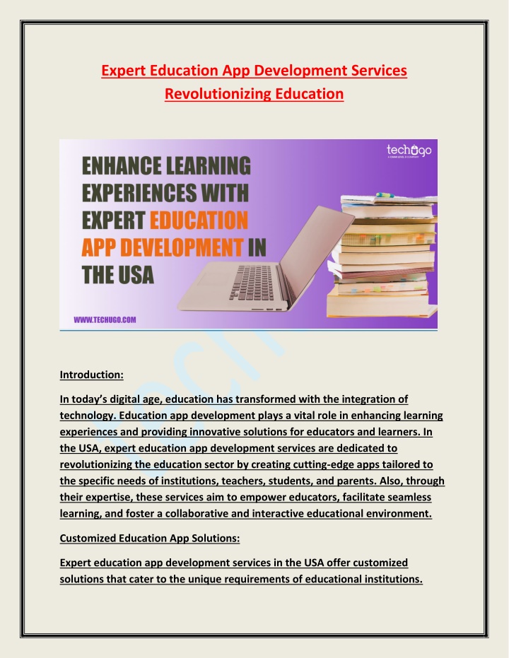 expert education app development services