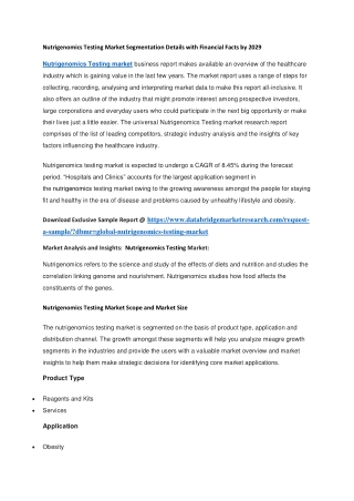 nutrigenomics testing market segmentation details
