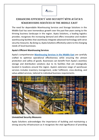 Enhancing Efficiency and Security with Ayata’s Warehousing Services in the Middle East