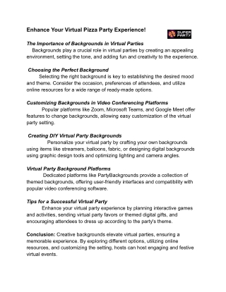 enhance your virtual pizza party experience