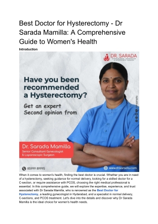 Best Doctor for Hysterectomy - Dr Sarada Mamilla_ A Comprehensive Guide to Women's Health