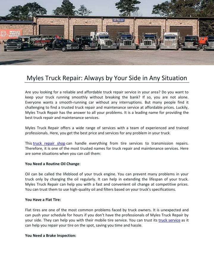 myles truck repair always by your side