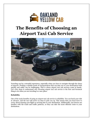 The Benefits of Choosing an Airport Taxi Cab Service