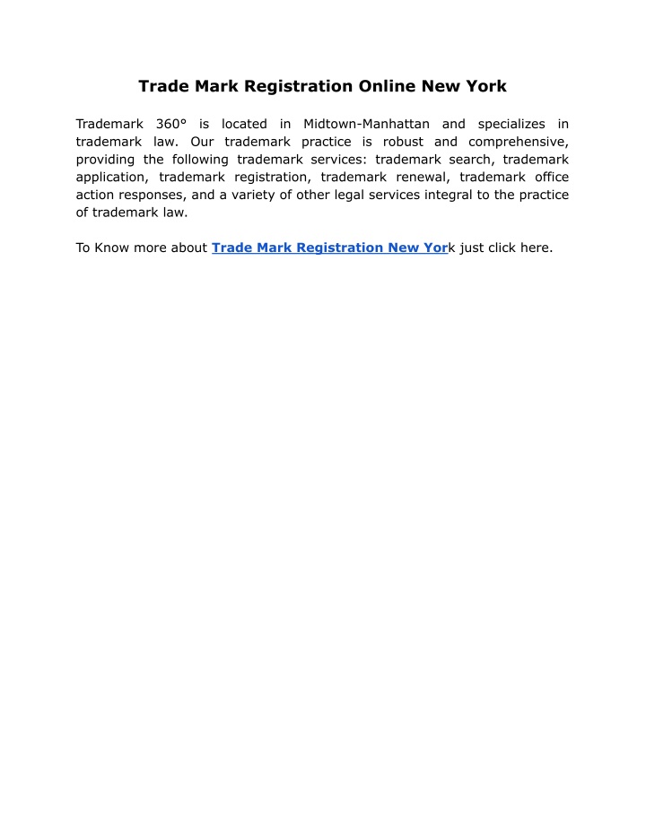 trade mark registration online new york