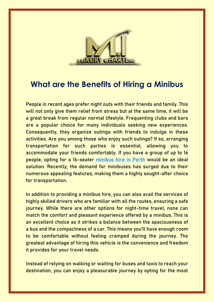 what are the benefits of hiring a minibus people