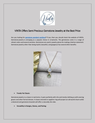 VINTA Offers Semi Precious Gemstone Jewelry at the Best Price